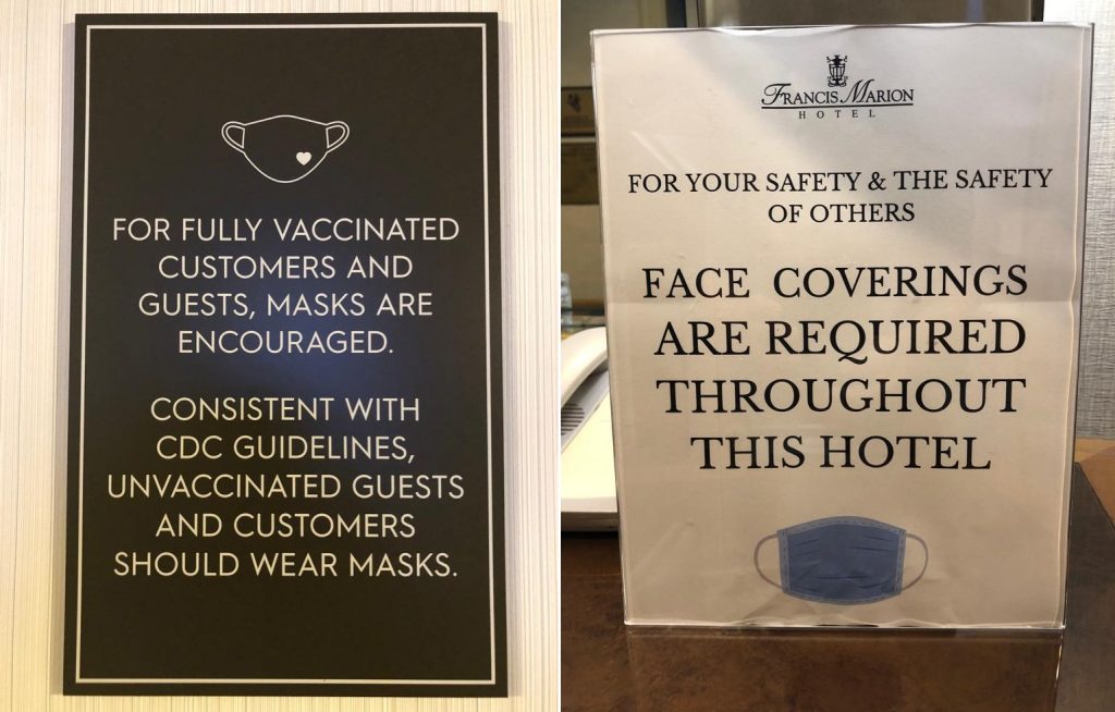 mask signs in hotels, american communication, bill mcfarlan