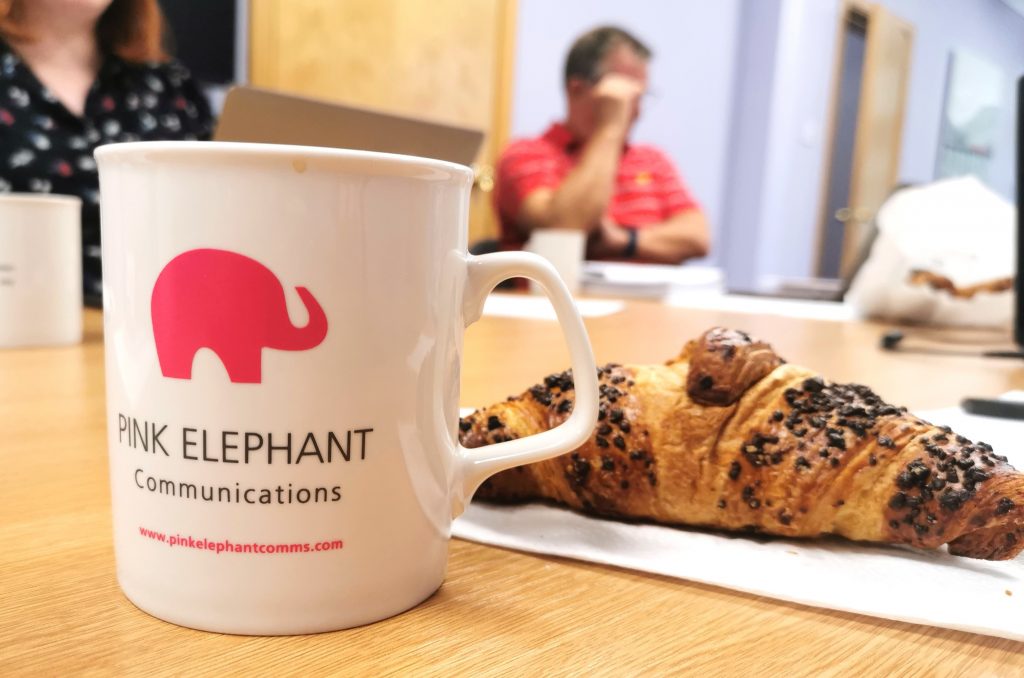 emergency exercises scotland, pink elephant mug on a table