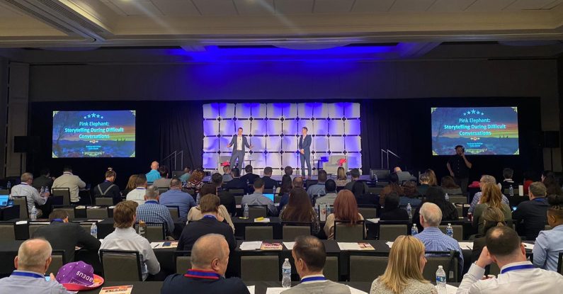 conference speaking tips, colin stone and andrew mcfarlan on stage in dallas
