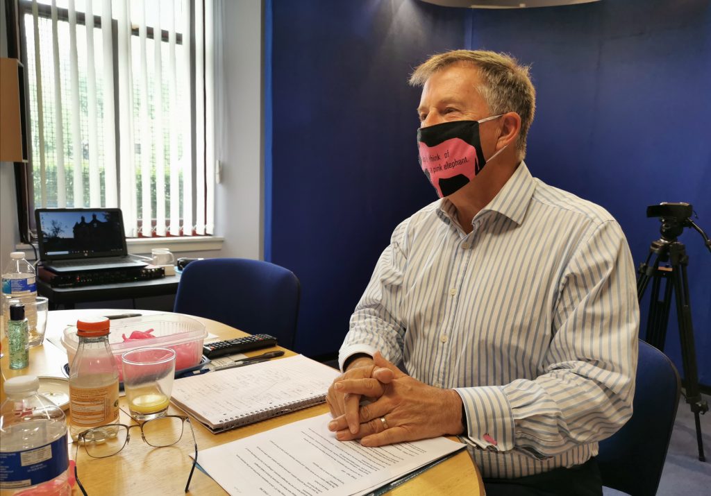 business public speaking training, bill mcfarlan in a pink elephant mask
