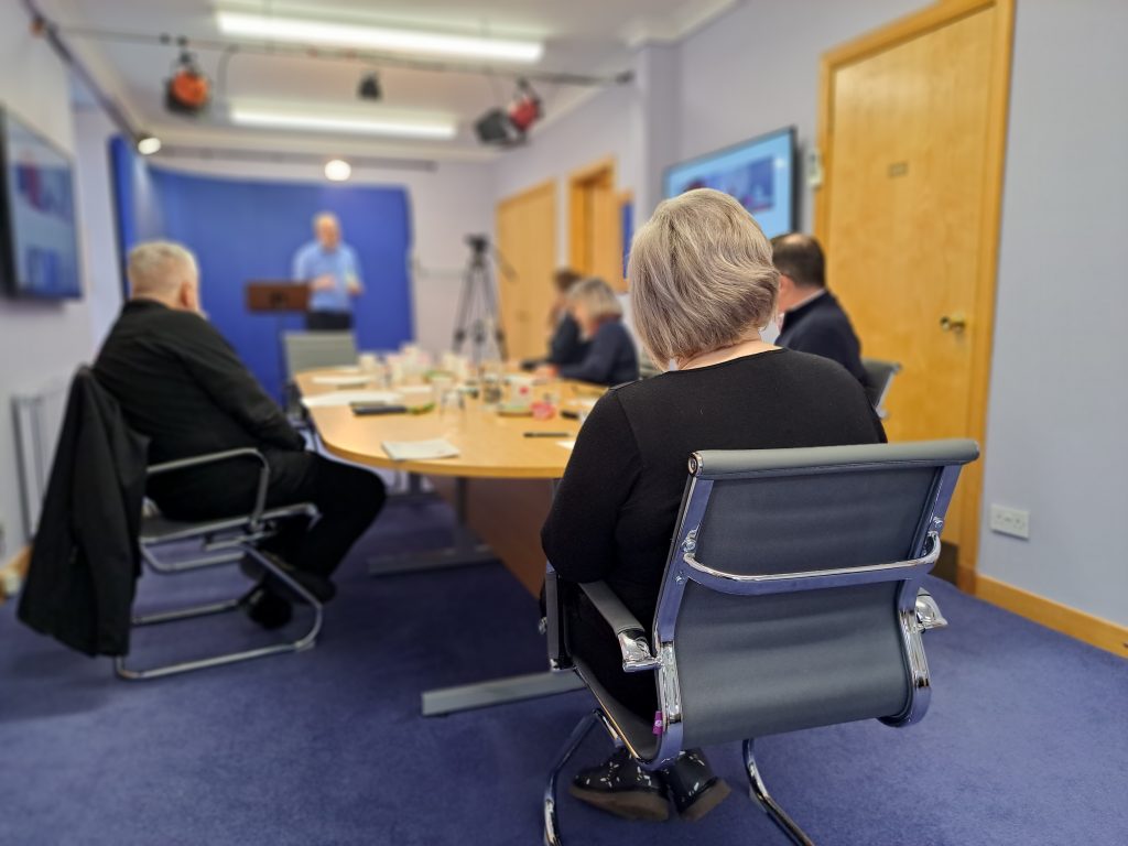 Edinburgh media training provider, group sits in the pink elephant studio