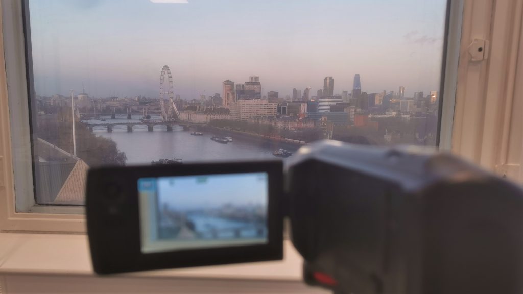 london media training, camera looks out onto westminster